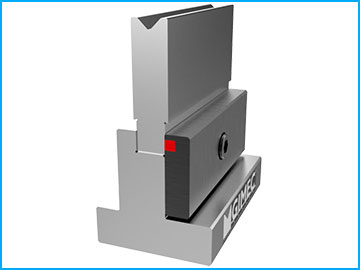 US 600 - Serie di utensili utilizzati con un portamatrici per la piegatura di spessori a partire da mm 0,4 fino a mm 3,0<br />
Le matrici possono essere fornite frazionate mentre il portamatrici è in un'unico pezzo